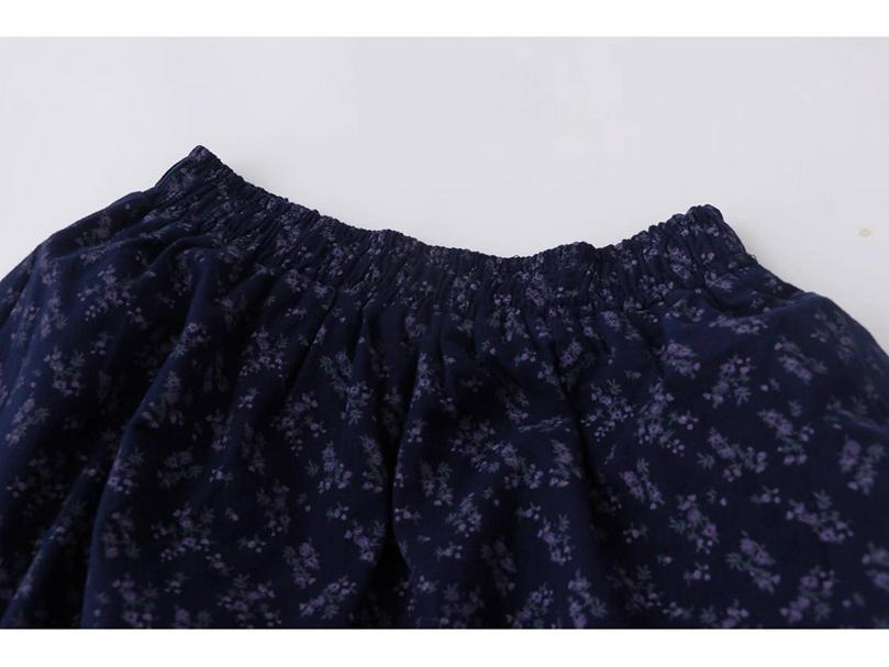 Фиолетовая плюшевая юбка миди А-силуэта с цветочным принтом для женщин - Осенне-зимний стиль Мори с эластичной талией.
