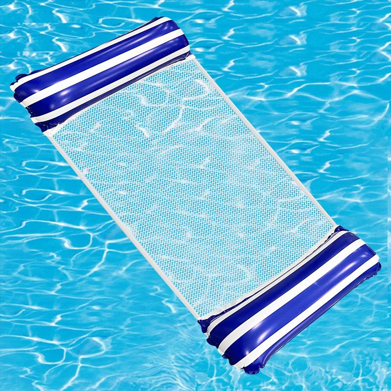 New Inflatable Floating Row Foldable Inflatable Lounge Chair Floating Bed Striped Net Floating Drainage Swimming Pool Hammock