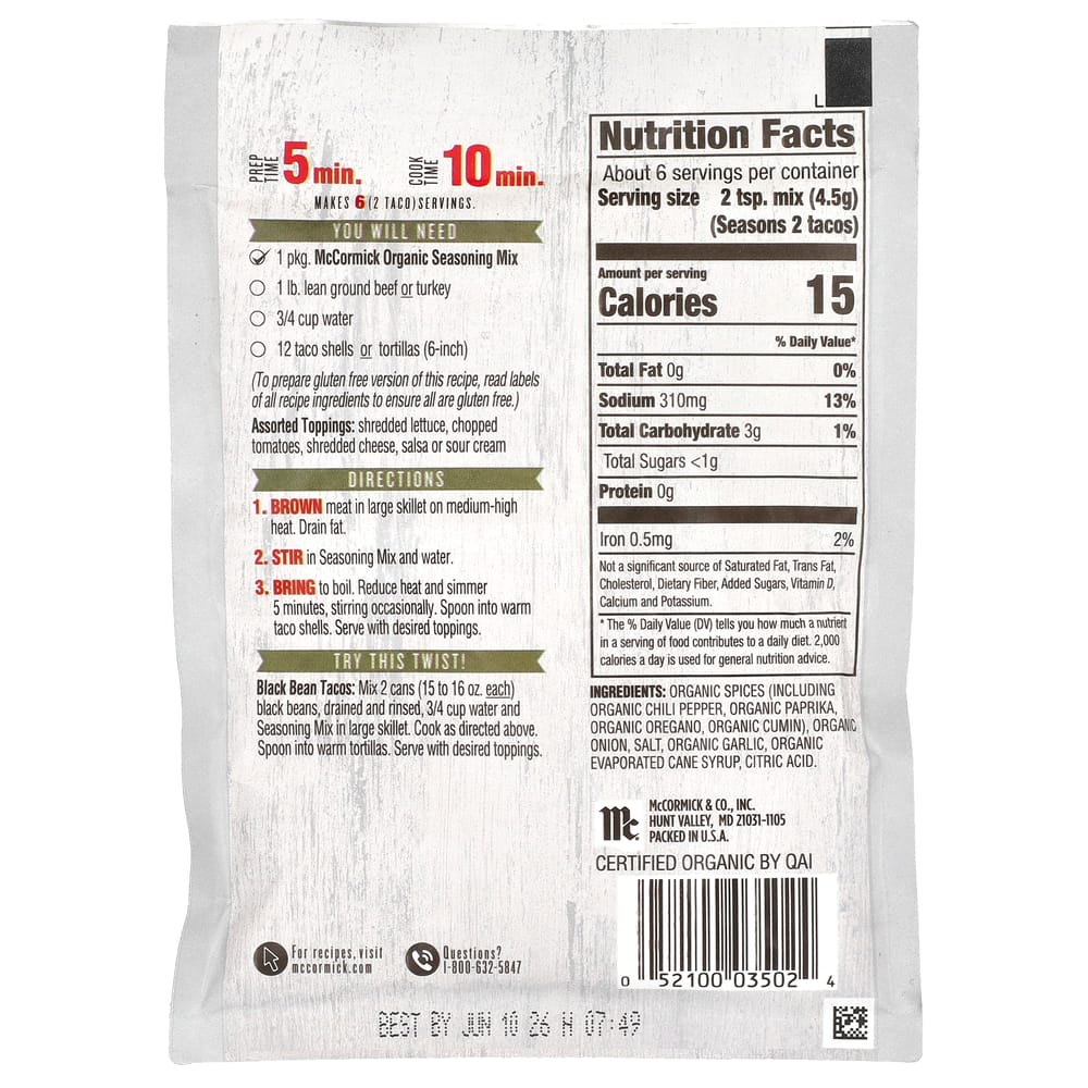 McCormick Seasoning Mix, Taco, 28g (1oz)