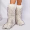 Женские высокие до колена пушистые ботинки из искусственного меха - Мягкие, теплые и удобные, надеваются без застежек, на плоской подошве. Женские плюшевые теплые туфли на платформе