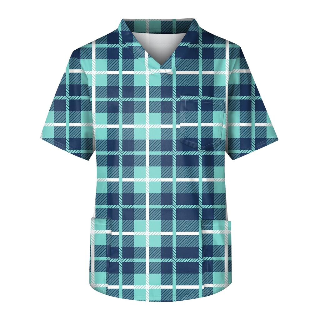 Мужская рабочая блузка с короткими рукавами и v-образным вырезом с принтом, топ с нагрудным карманом