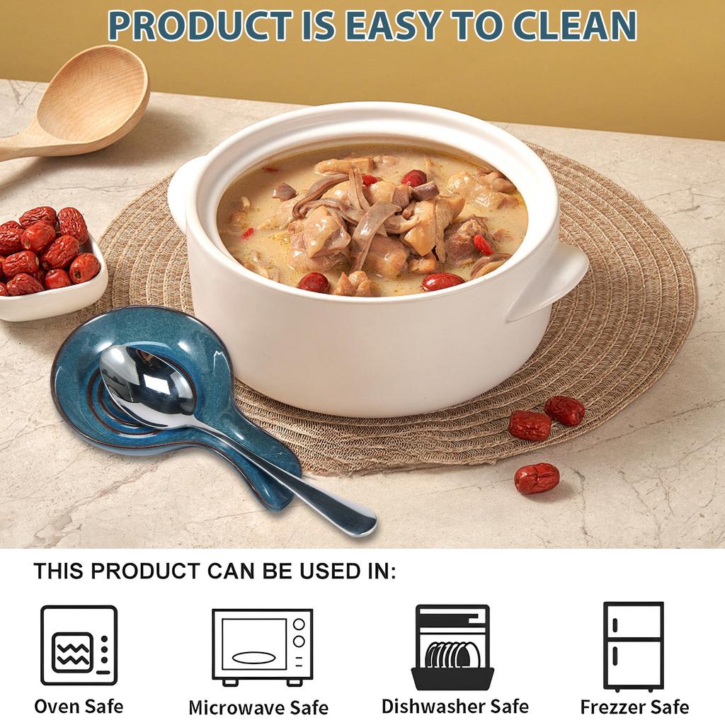 Spoon Holder Rest Large Ceramic Spoon Holder Heat-Resistant Ceramic Cooking Holder Coffee Spoon Cradle for Kitchen Counter