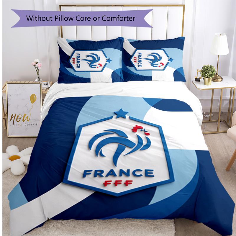 France Football Printed Bedding 3 Piece Set Cozy Breathable Bed Cover Set as Housewarming Holiday Gift