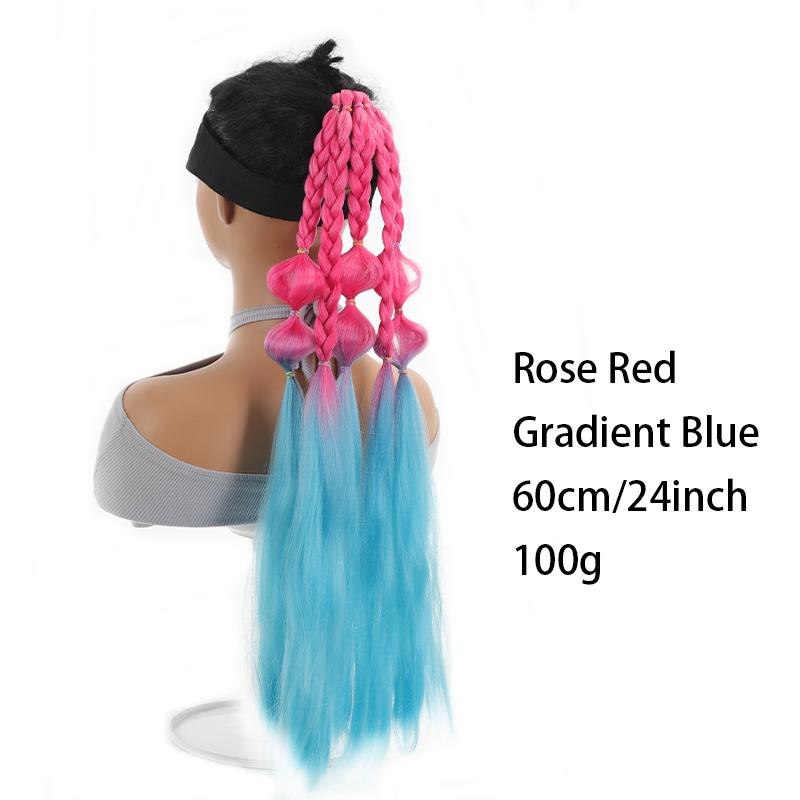 A Ponytail Wig with Colored Bubble Braids and a Ponytail Synthetic Fiber That Is Heat-resistant for Women Easy To Wear for Parties and Gatherings