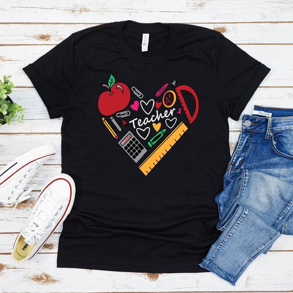 Inspirational Teacher TShirt Teach Love Inspire Tshirt Back To School Shirt Casual Short Sleeve Womens Tees Streetwear Tops