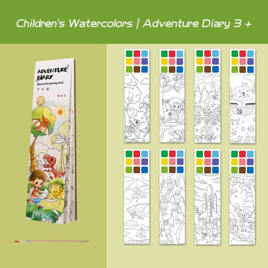 Детская акварельная раскраска с пигментной кисточкой, 20 страниц, портативная карманная тетрадь для рисования акварелью, подарок для малышей и девочек