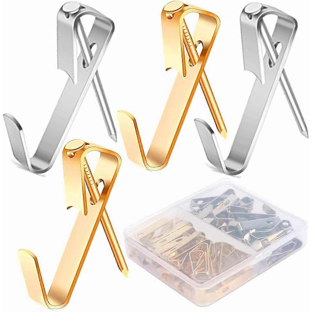Picture Hooks Hanging Hooks kit,Picture Hooks Heavy Duty Frame Heavy Hanger with Nails. (Gold-40Pcs silver-40Pcs)