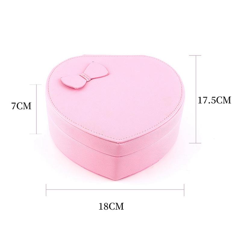 New Heart Shape PU Leather Jewelry Ornaments Storage Box Necklace Earring Ring Jewellery Case with Mirror