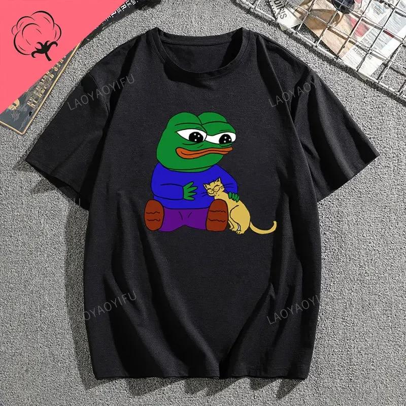 Pe Pe The Frog Meme Emote Cotton Unisexs Clothing Vintage Fashion Frog Animal Ladies Summer Kawaii Tees Funny Gift Casual Shirt