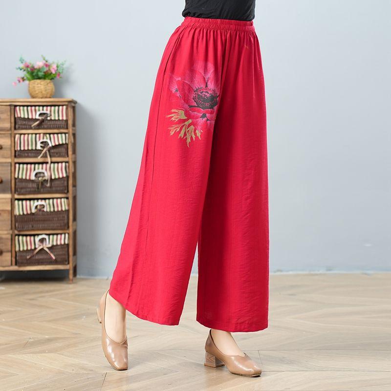Summer Elastic Waist Wide Leg Pants Thin Print Fashion Women's Pants Straight Leg Oversized Pants