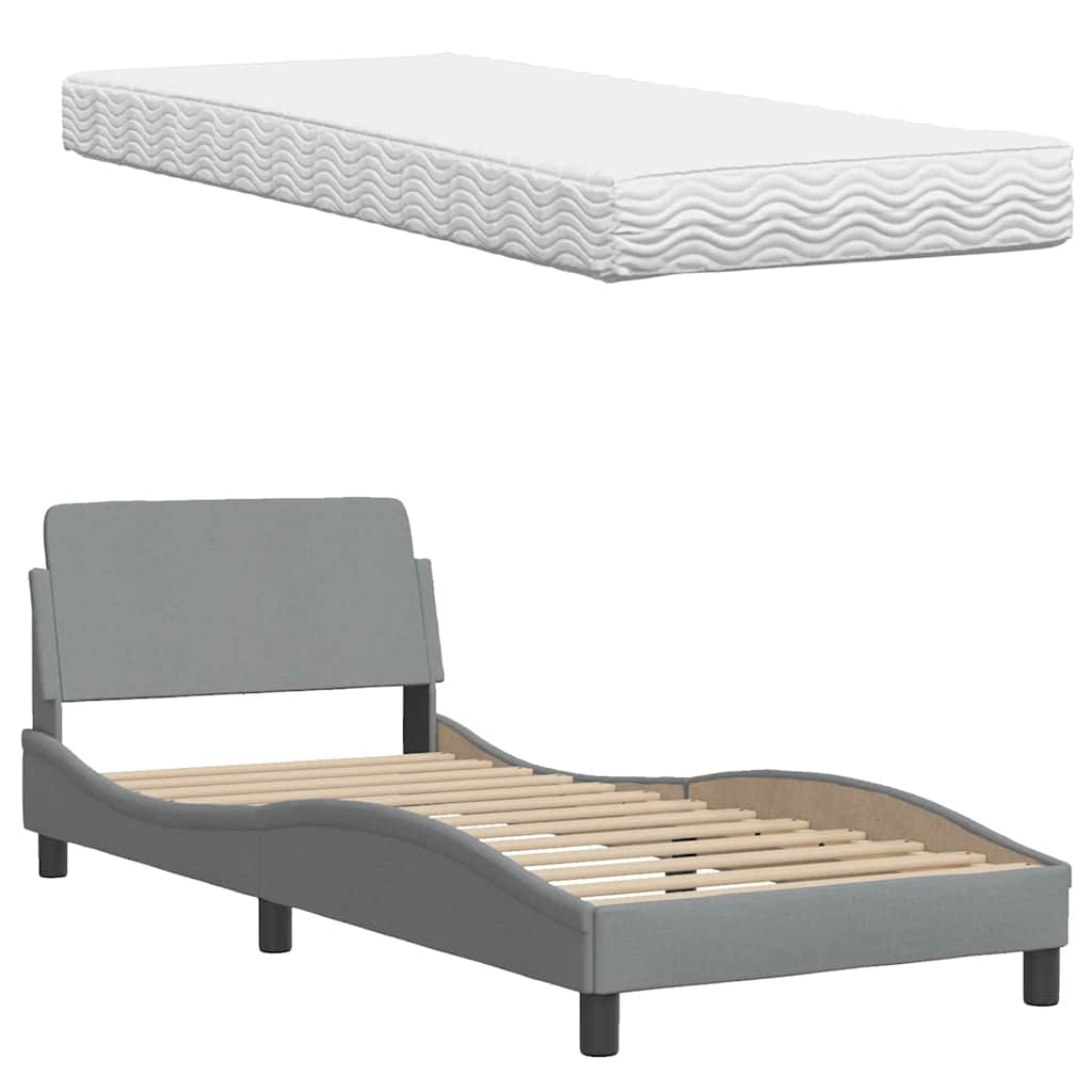 Bed with Mattress  Hanko  Light Grey 90 x 190 cm Fabric