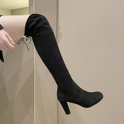 Модные женские черные сапоги выше колена женские осенне-зимние сексуальные прозрачные высокие каблуки длинные сапоги женские слипоны на носках Botas Plus Size 43
