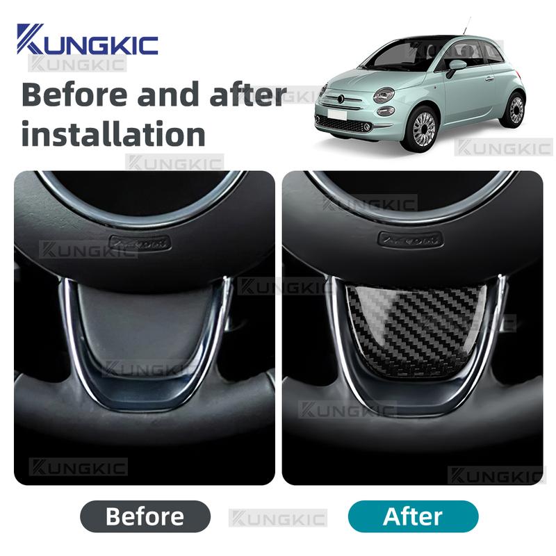 Real Dry Hard Carbon Fiber Sticker for Fiat 500/500C 2016 2017 2018 2019 2020 2021 2022 2023 2024 Car Steering Wheel Bottom Trim.
