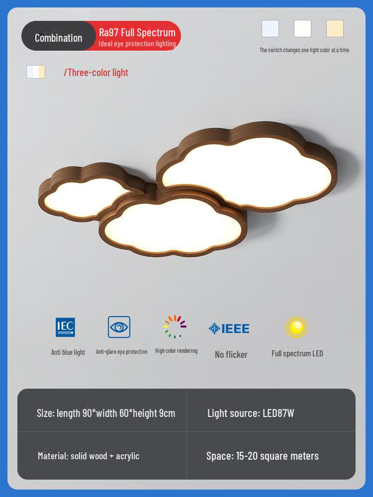 Nordic Style Walnut Solid Wood Ceiling Lamp for Living Room, Bedroom, Study - Eye Protection, Antique Finish