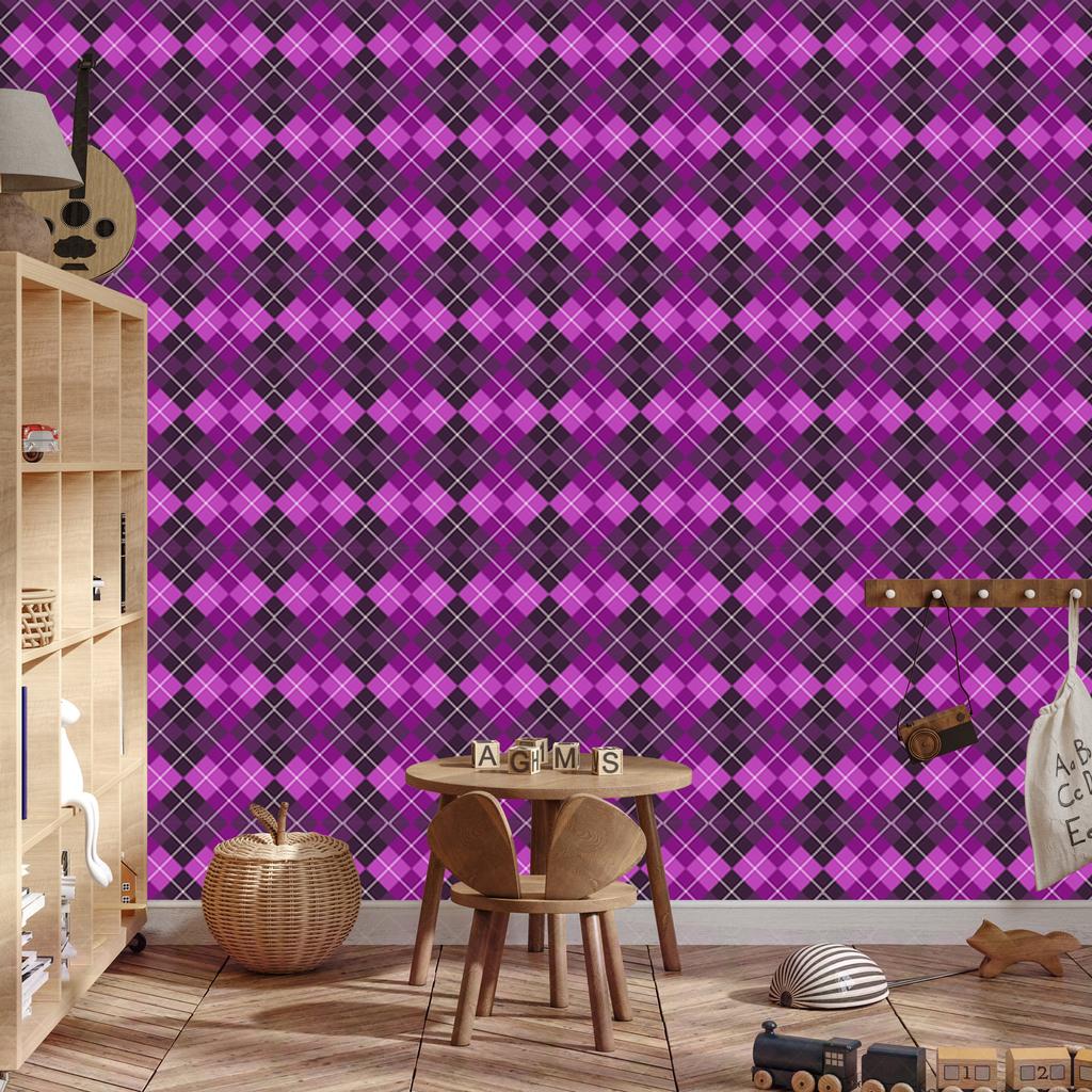 Purple checkered wallpaper, purple background for living room and bedroom 50x1000