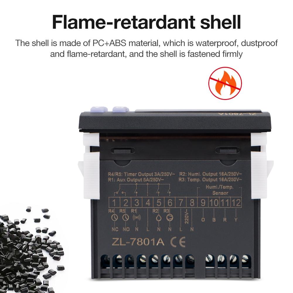 LCD Display Incubation Temperature and Humidity Controller 7801A Incubator Accuracy Thermostat Moisture Control with 2m Sensor