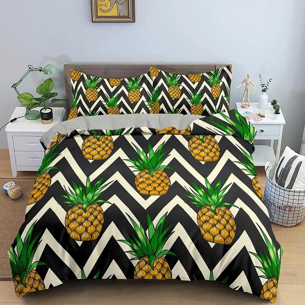 Pineapple Duvet Cover Set Queen Size Kids Colorful Pineapple Bedding Set Girls Teens Bedding Set Fruit Polyester Comforter Cover