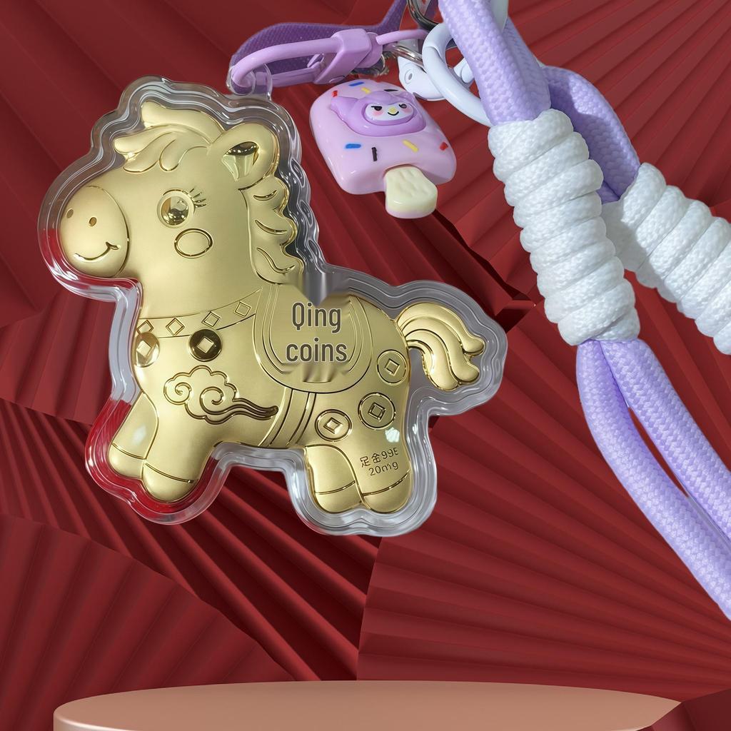 Кулон-брелок для ключей в виде лошади из чистого золота 999 пробы: Талисман мгновенного богатства для телефона, сумки или автомобиля