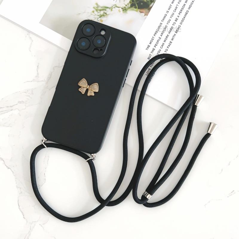 Lanyard Case For Xiaomi Redmi 15 15C 14C 13C A5 A3 Note 14 Pro 13 12 Crossbody Cord Strap Metal Butterfly Diamond Soft TPU Cover