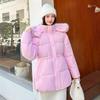 Live channel supply women's winter cotton-padded clothes, large twill fabric, fur collar hooded, medium and long waist, multi-color spot support.