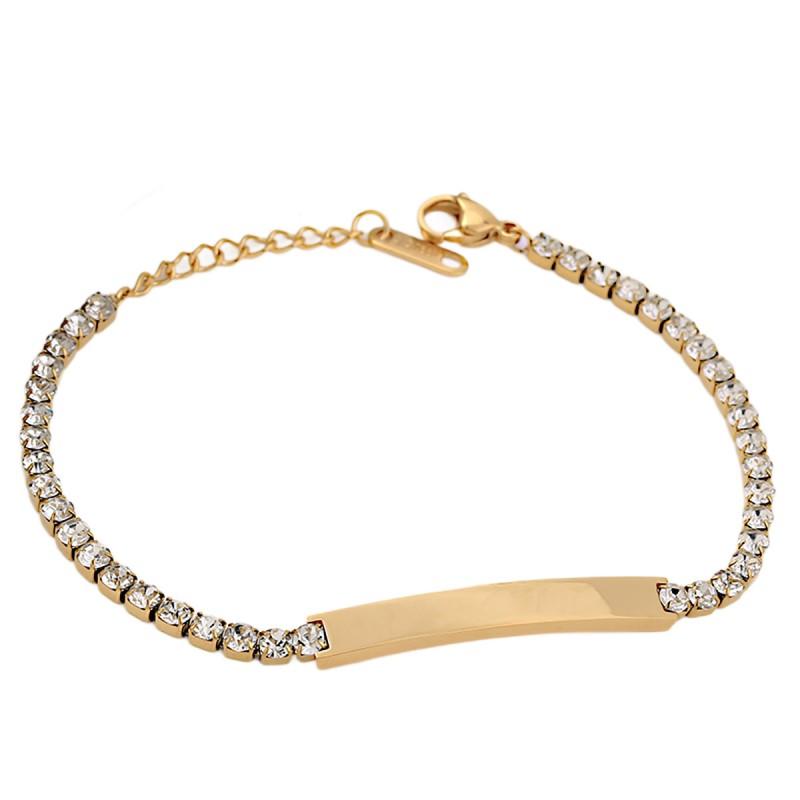 Titanium Steel Polished Bend Tube Bracelet With Custom Engraving Colorful Zircon Stones Geometric Style Women