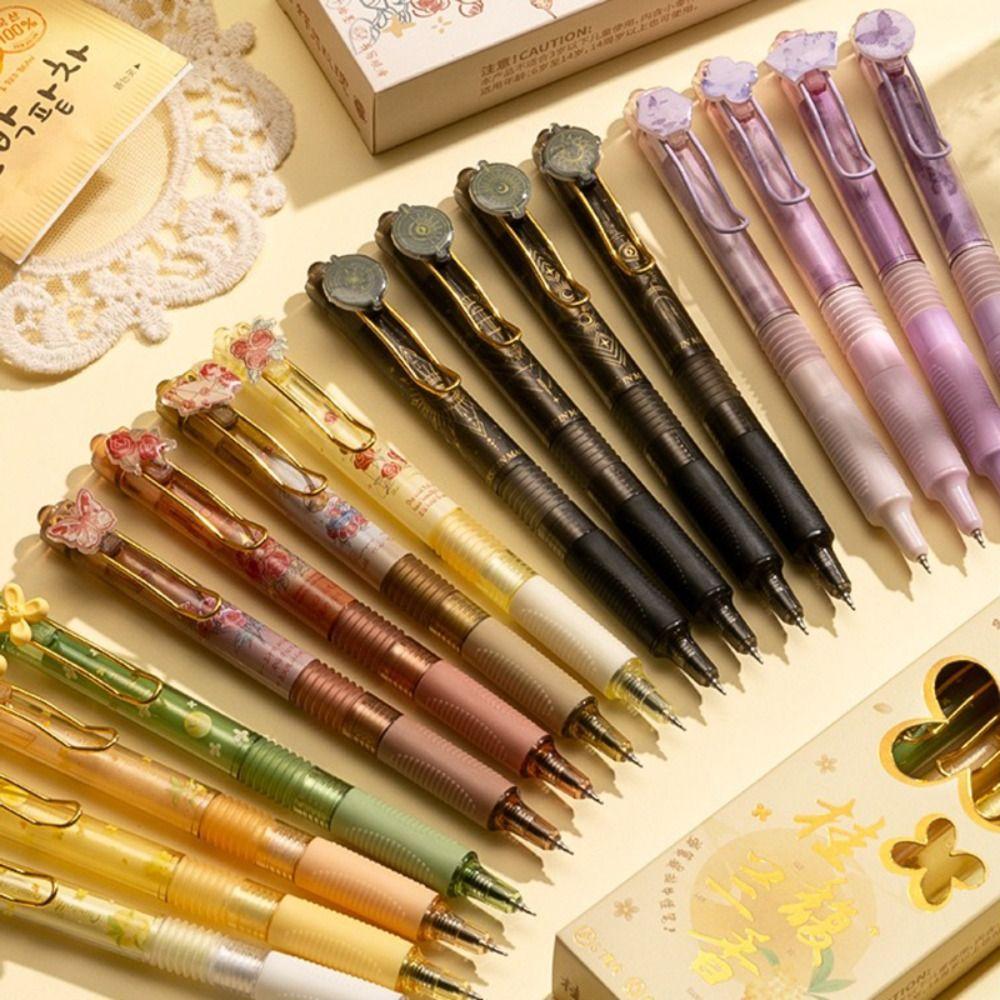 4PCS/Set Spring Lifting Neutral Pen 0.5mm Color Ink Writing Pens Quick-Dry Ball-point Pen Students