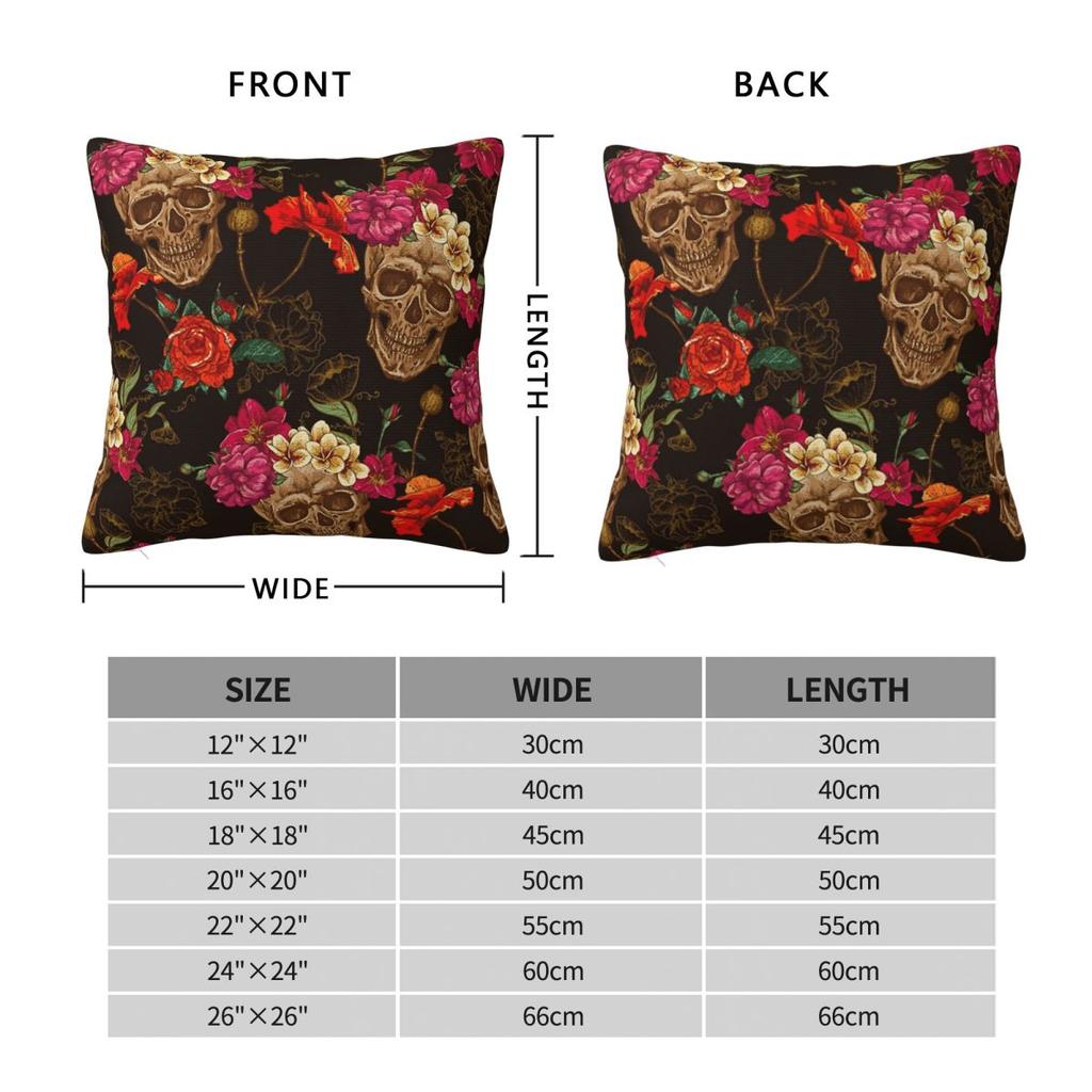 Floral Skulls Goth Square Pillowcase Polyester Linen Velvet Creative Zip Decor Car Cushion Cover