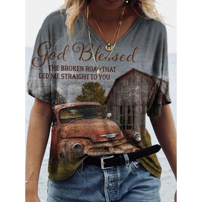 Летний топ с V-образным вырезом и 3D-принтом, модные повседневные женские футболки с короткими рукавами