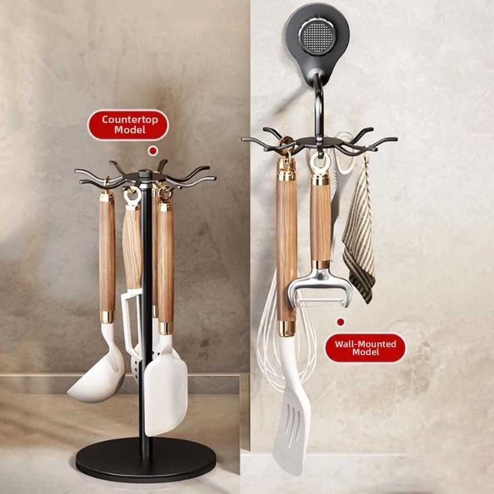 Wall Mounted/Freestanding Spatula Storage Rack 8 Hooks Pot Shovel Rack for Kitchen
