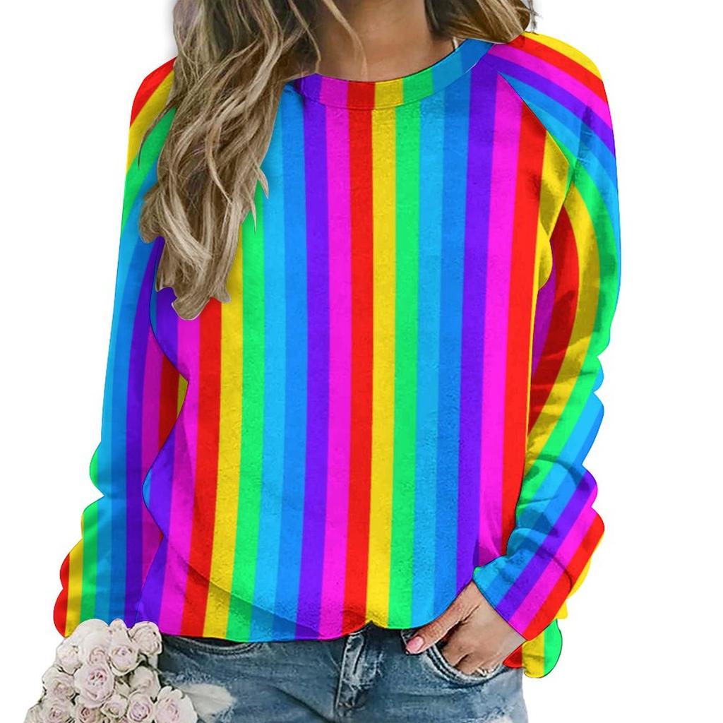 Женская толстовка с капюшоном с принтом в виде радужных полосок и круглым вырезом, с длинным рукавом, симпатичная повседневная толстовка с капюшоном, свободная, большого размера, модная толстовка с капюшоном