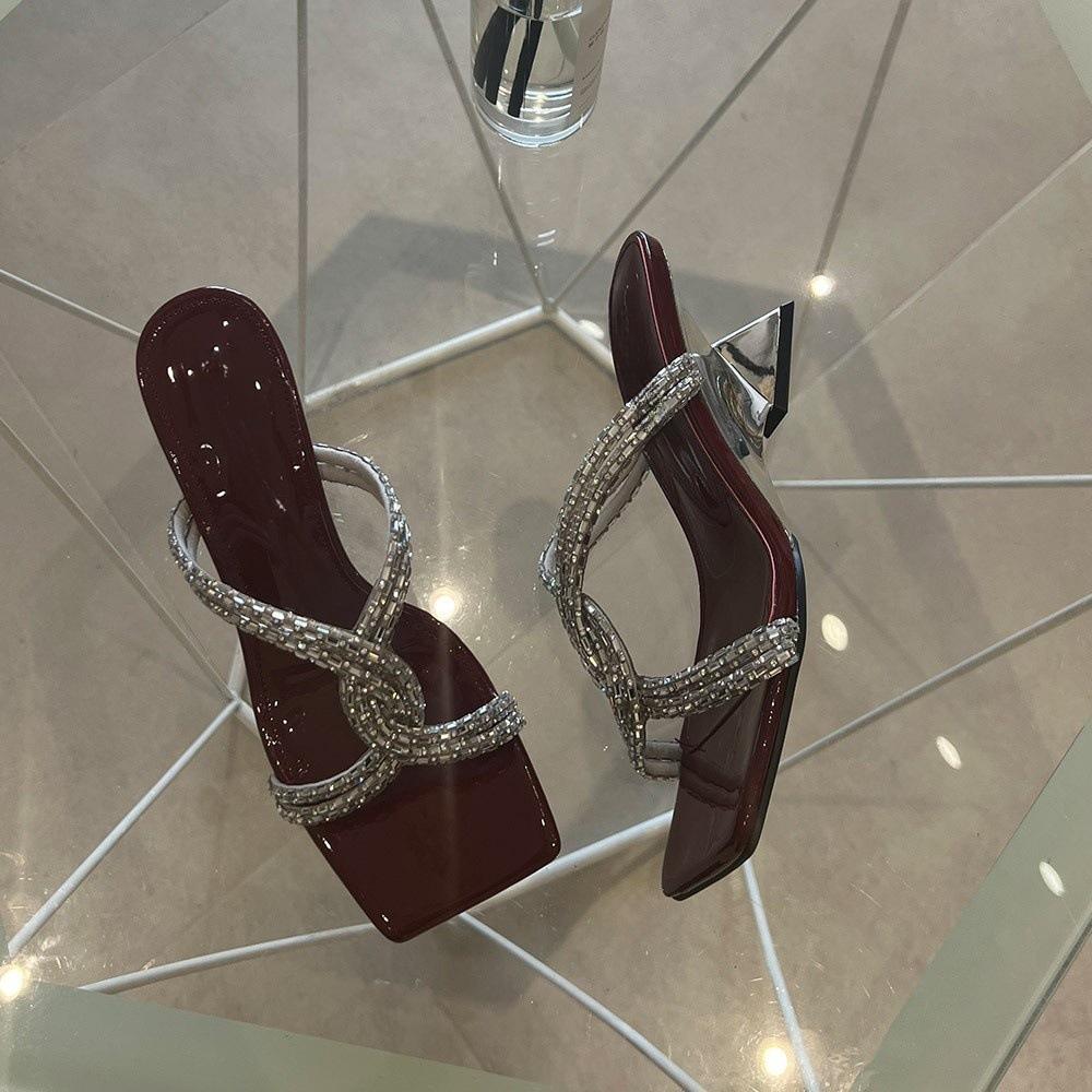 Женские летние простые новые туфли средней высоты на шпильке с квадратным носком, темпераментные черные, французские, на один ремешок, для улицы