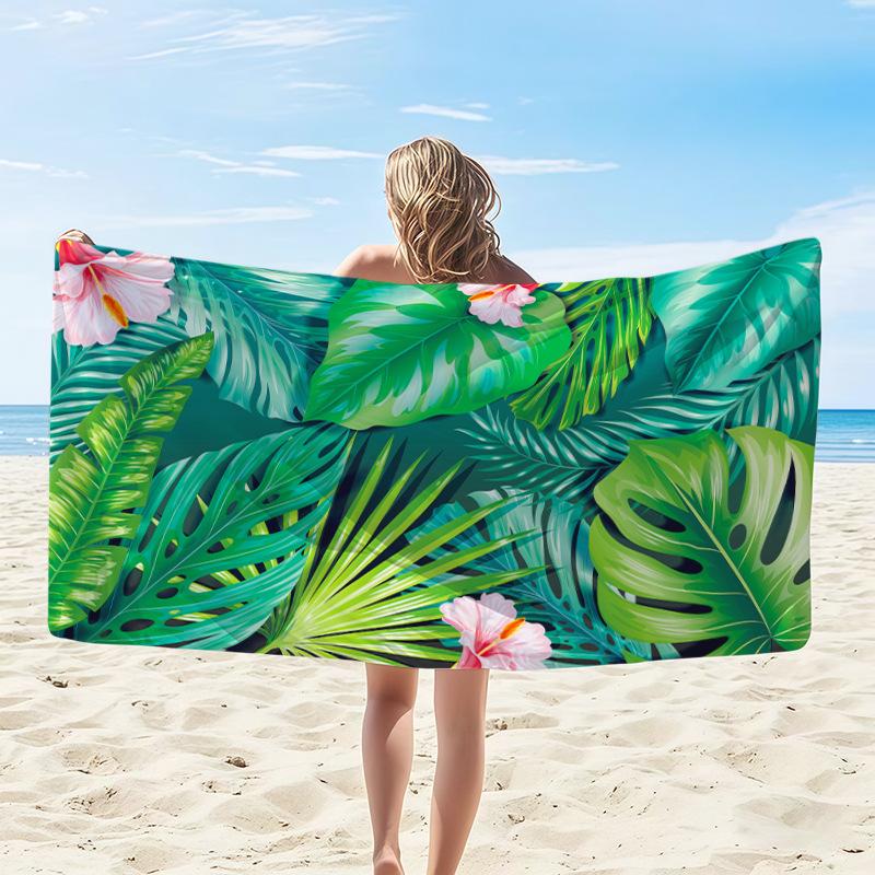 Exotic Jungle Floral Beach Towel, Large Palm Leaf Absorbent Microfiber Towel for Beach Vacation
