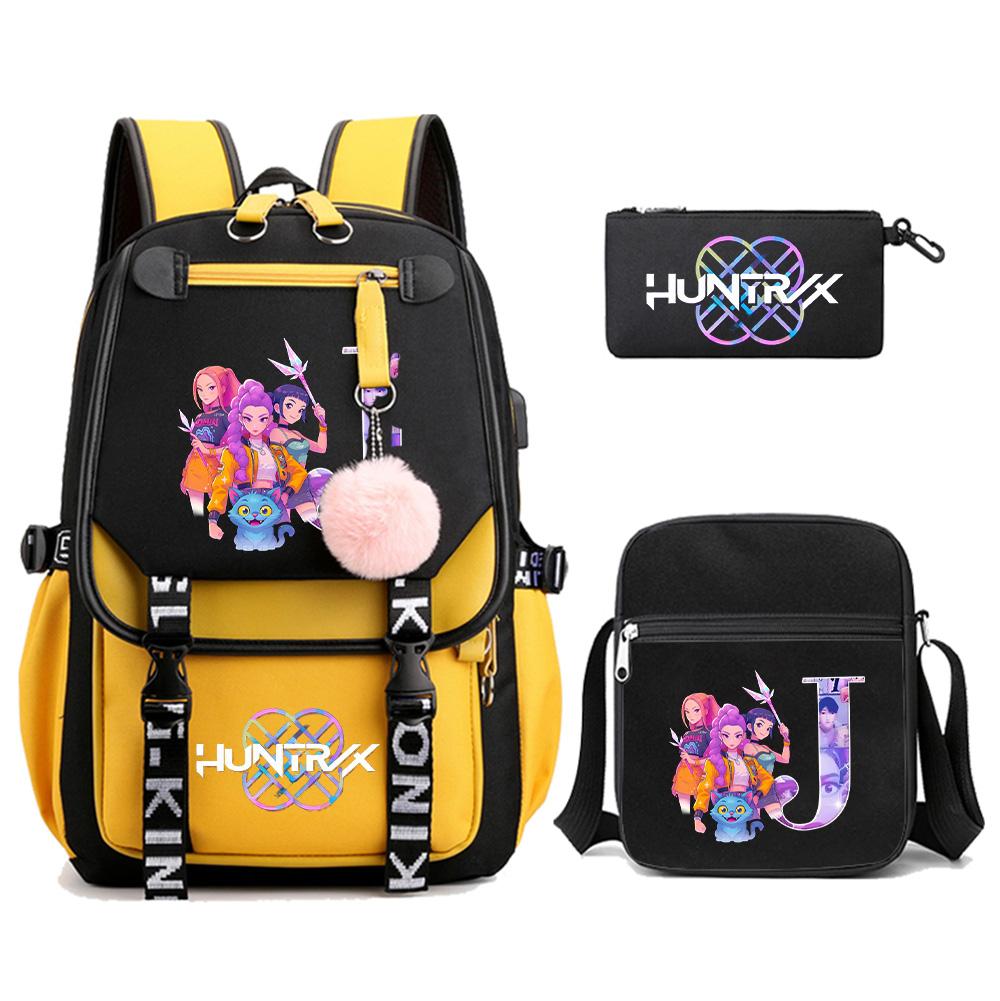 3Pcs/set Anime 26 English Letter Printed Backpack with Shoulder Bag for Teenager Student Girl Boy Bookbag Large Capacity Travel Bag Kid Gift Rucksak