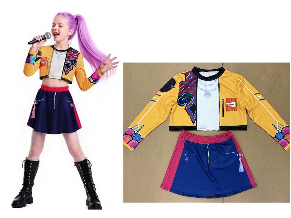 Детский Kpop Косплей Охотника на демонов Руми Зои Мира Костюм для косплея Комплект 3D Принт Детская Одежда для сцены Хэллоуин Вечеринка