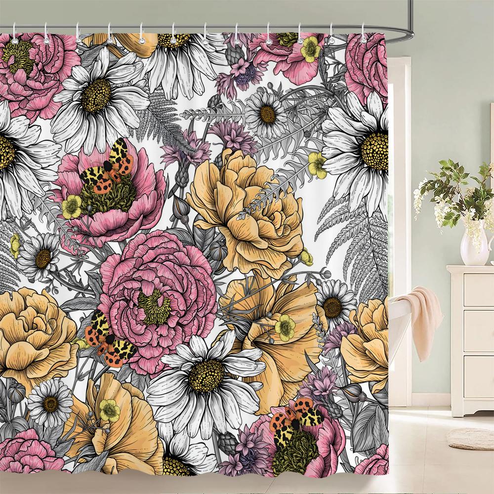 1 шт. элегантная водонепроницаемая шторка для душа из ткани с принтом розы, романтичное и модное украшение для ванной комнаты с розами, с крючками