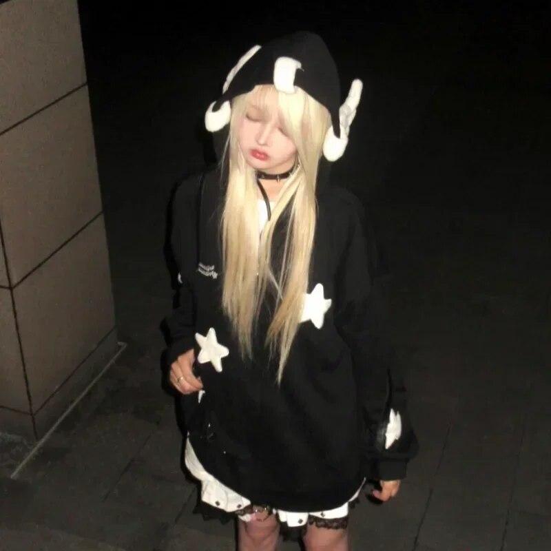 Deeptown Kawaii толстовки женские японские Y2k Star Girl розовый Harajuku готический ангел толстовки на молнии большие размеры Cutecore топы в стиле Лолита