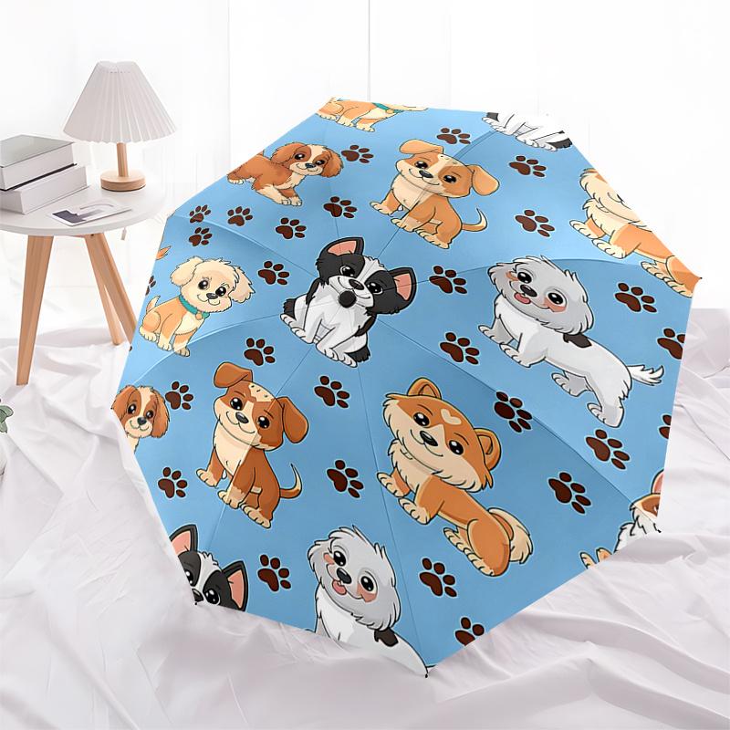 Adorable Dog Patterned Automatic Opening/Closing Umbrella with Foldable Design and Iron Frame - Perfect Gift for Fans, Travelers, and Daily