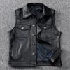 Tough Guy Motorcycle Leather Vest Pure Head Layer Cowhide Leather Vest Lapel Short