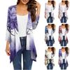 Женский кардиган неправильной формы с градиентным принтом и рукавами три четверти, куртка с карманами