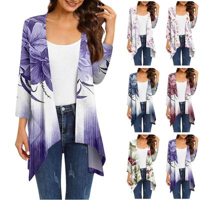 Женский кардиган неправильной формы с градиентным принтом и рукавами три четверти, куртка с карманами
