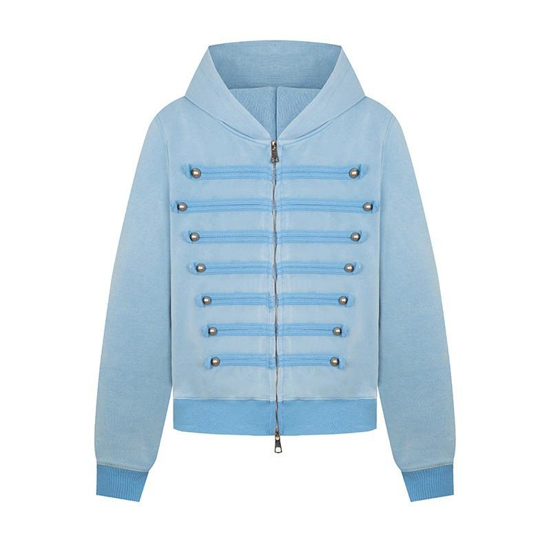 Womens Slim Fit Hooded Sweatshirt Street Style Washed Distressed Zip Up Hoodie Casual Top