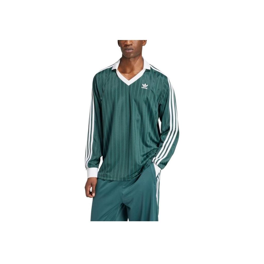 adidas Футболка с длинным рукавом Originals Adicolor Pique Striped Pullover Football T Shirt Men Tops Mineral-Green IZ2446