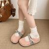 Thick-soled Heightening Small Bag Head Half Slippers Women's New Summer Ribbon Splicing Retro Style Lazy Shoes