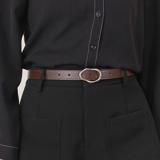 Женский ремень из искусственной кожи, универсальный дизайн однотонного цвета, нерегулярная овальная пряжка-пин, пояс для талии, ремень для талии для платья, рубашки, топа