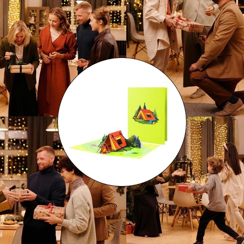 Уникальная 3D Pop-up палатка-приключение, складная открытка-приглашение на вечеринку для друга, с конвертом, ручная работа
