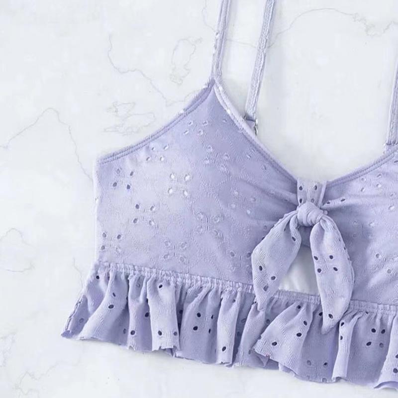 Solid Bikini Set High Waist Mesh Beach Style Swimwear Women Three-piece Flounce Summer Swimsuit Biquini Bathing Suit