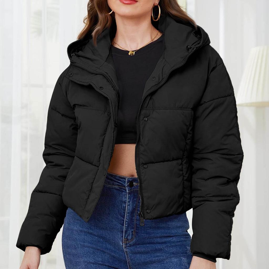 Женское однотонное короткое хлопковое пальто с длинным рукавом и высоким воротником, теплое свободное пальто