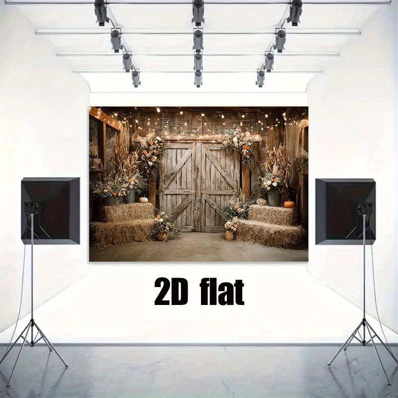 2D flat banner, 1 piece of rural barn background fabric with floral farmhouse decoration. Lightweight polyester banner.