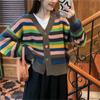 Радужный полосатый свитер женский осенне-зимний свободный жакет дизайн Sense Lazy Wind вязаный кардиган Tide удобный универсальный и модный
