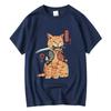 Mens Tshirt Top Quality 100 Cotton Short Sleeve Cool Knife Cat Print Oneck Casual Loose Hip Hop For Men Summer Male Tee tops